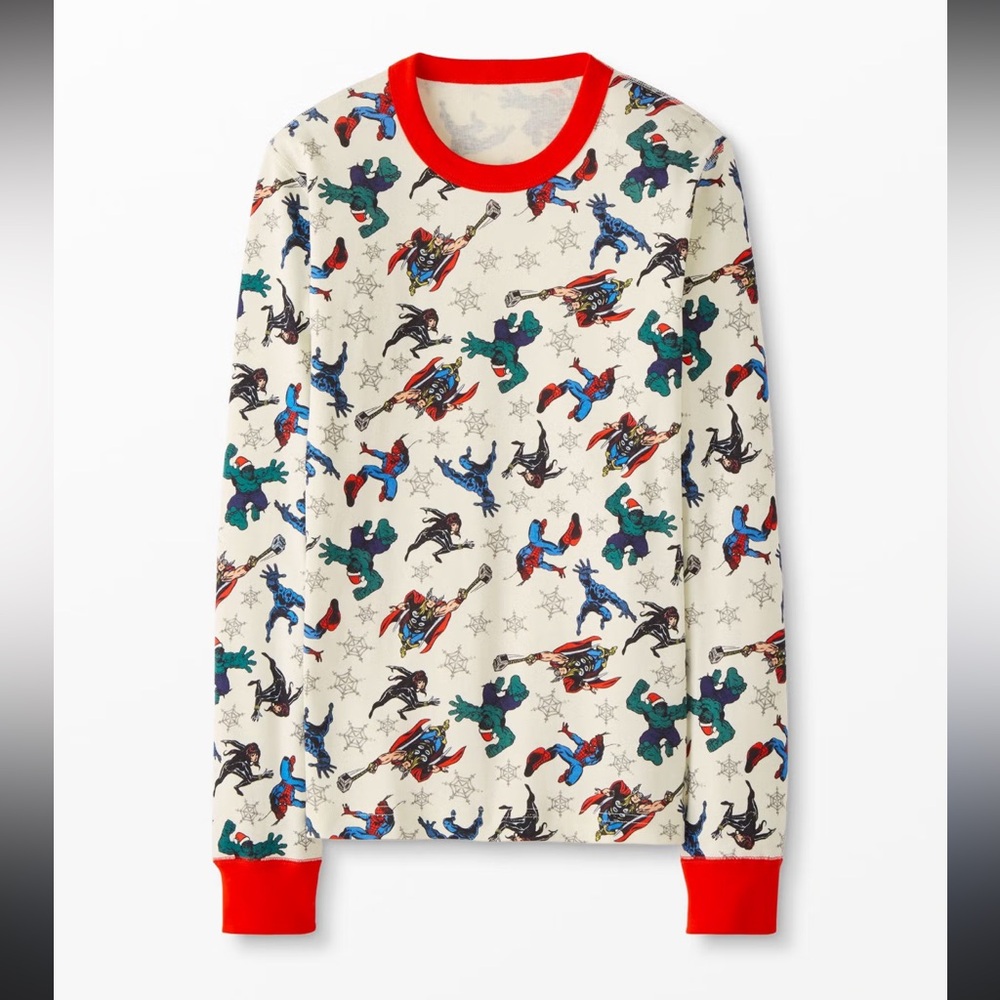 *Hanna Andersson Marvel Cream Pajama Shirt with Red Cuffs* Unisex